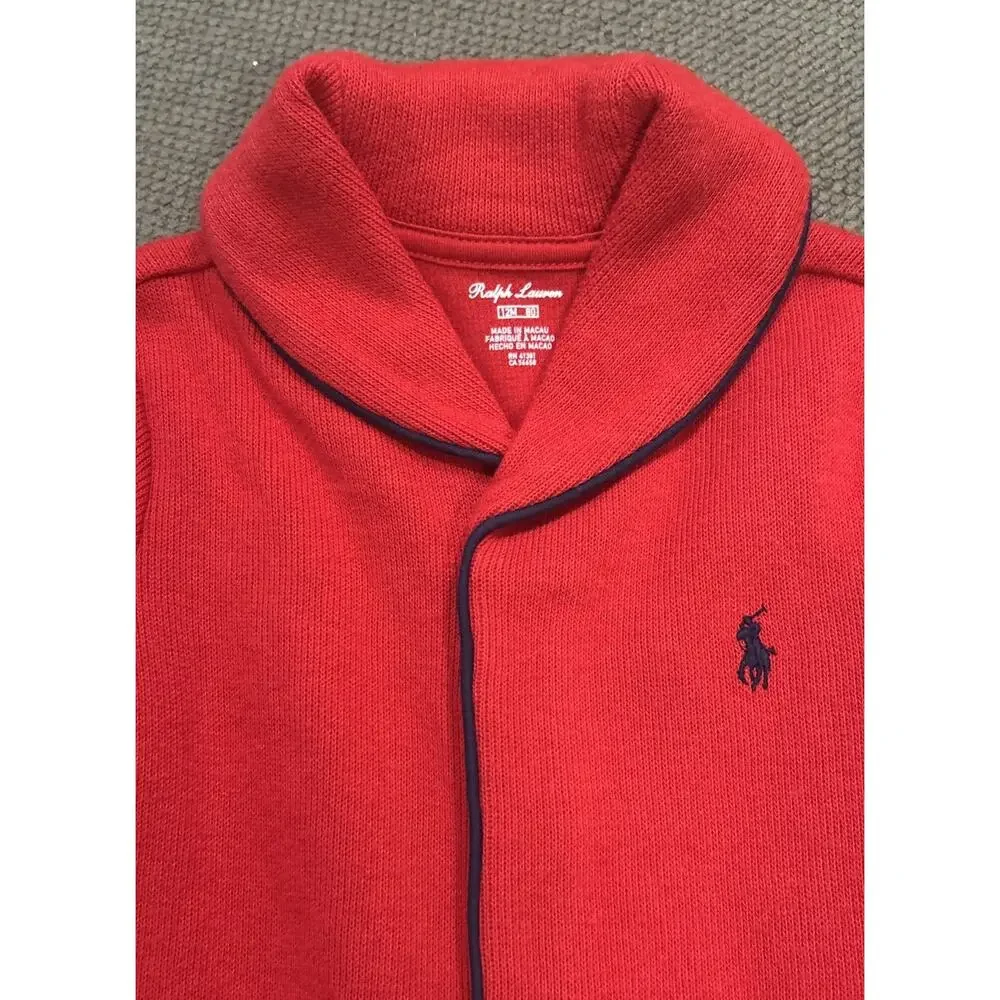 Infants Boys Girls RALPH LAUREN Red W/ Blue Trim One Piece Romper Size 12M *B5